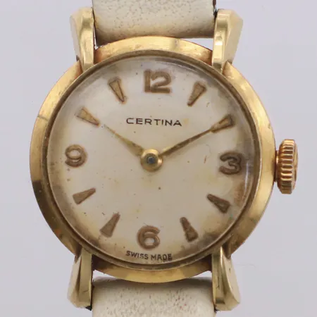 Damur, Certina 14K, Ø19,5mm, manuell, läderband, inga övriga tillbehör.  Vikt: 0 g