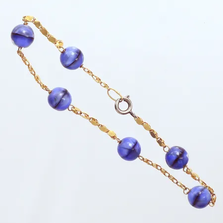 Armband, blå pärlor Ø8mm, längd 20cm, lås ej guld, 21K Vikt: 5,7 g