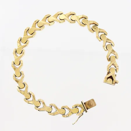Armband, 19,2cm, bredd 8mm, ihålig, bucklor, slitage, 18K.  Vikt: 13 g