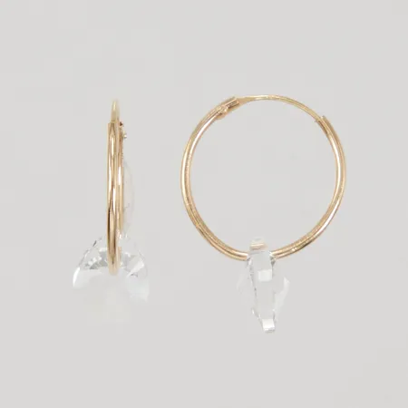 Ett par örhängen med vit sten, Ø14mm, bredd 0,9mm, 18K,  Vikt: 1,4 g