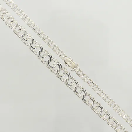 Collier doserad Bismarck, ca 50cm, bredd 5-10mm, Guldfynd, 925/1000 silver  Vikt: 23,3 g