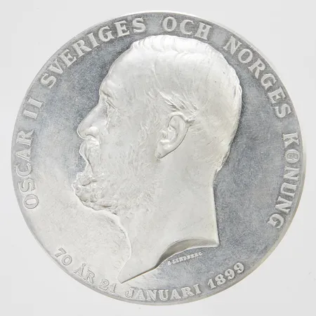 Kalendermedalj, tenn, Oscar II, skadad, pappersfodral