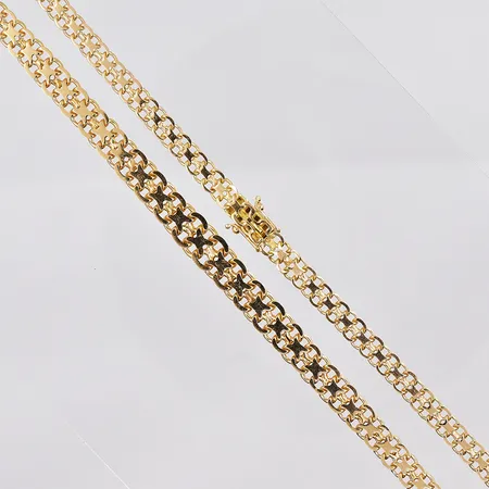 Collier X-länk, 42cm, doserad bredd 5,5-8mm, Hedens Guldsmeds AB Bröderna, 18K Vikt: 19,8 g