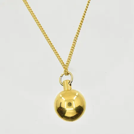 Kedja Pansar med hänge kula, längd 70 cm, länkens bredd 2 mm, förgylld metall.