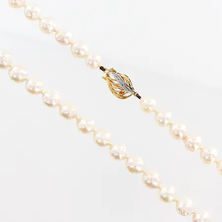 Pärlcollier, 48cm, odlade saltvattenspärlor, barocka, rosatonade, Ø ca 7mm, lås i 18K, brv: 30,1gram Vikt: 30,1 g