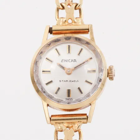 Damur Enicar, fungerar ej, 18k i ur och band, totalvikt 22.3 gram. Vikt: 22,3 g