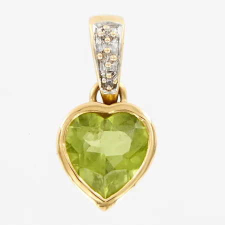 Hänge, grön sten, 3 diamanter ca 0,005ct, 20mm, bredd: 9mm, GHA 18K Vikt: 1,9 g