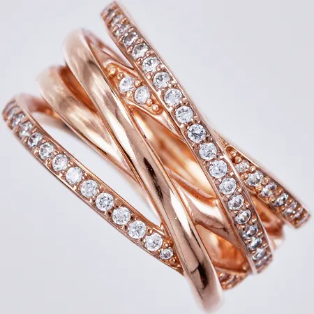 Ring med stenar, Pandora, stl: ca 16¾, bredd: ca 7-11mm, förgylld metall 