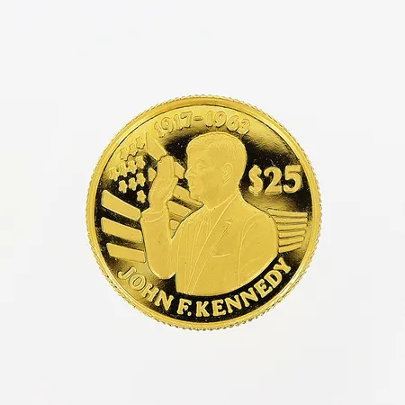 Guldmynt, John F. Kennedy 1917 -1963, 25 Dollar 1994, Ø14mm, 24K.  Vikt: 1,2 g
