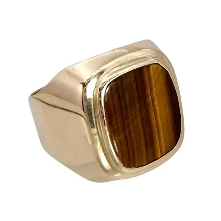 Klackring, 14K guld, Tigeröga 12 x 13,5 mm, utrikiska stämplar, Ø18¾ mm, bredd 6,5 - 18,5 mm, lätt slitage Vikt: 9 g