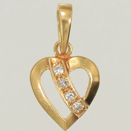 Hänge "hjärta" med diamanter 4 x ca 0,005ct, längd 16mm, bredd 2-9mm, 18K, 0,9g 
