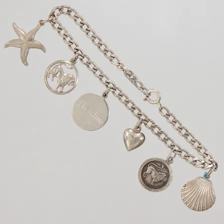 Armband, Pansar med 6 berlocker, 18cm, bredd 4,2mm, förlängningsdel i metall, Silver,  Vikt: 14,5 g