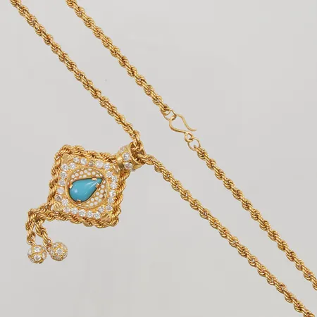 Collier, Cordell, 53cm, hängande del 64mm, blå/vita stenar, 21K 30,5g.