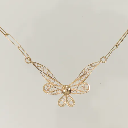 Halscollier med filigranarbete, längd ca, 45cm, bredd, 1-30mm (ojämn, skeva länkdelar) 14K, 3,9g 