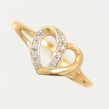 Ring tvåfärgad med hjärta och vita stenar, stl ca, 17 (defekt, ojämn, klippt skena) 18K, 1,7g 