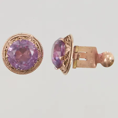 Ett par knappar, Ø16mm, lila stenar, 14K 9,9g.