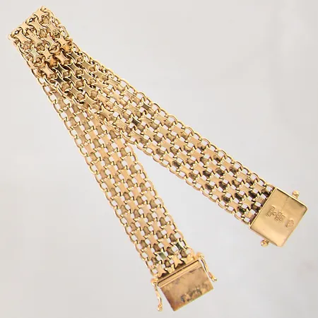 Armband X-länk, längd: 19cm, bredd: 12,8mm, repa på lås, 18K  Vikt: 24 g