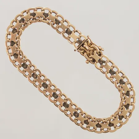 Armband, x-länk, 21,5cm, bredd:9mm, sliten, saknar en låsåtta, 18K 26,8g.