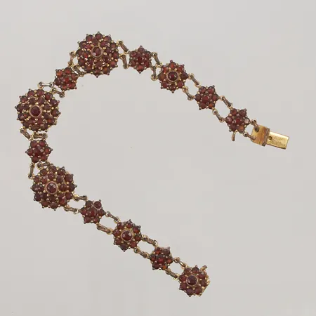 Armband, granater, 19cm, bredd:9-15mm, sliten förgyllning, 925/1000 Silver 21,5g.