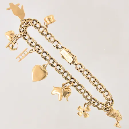 Armband Bismarck med åtta berlocker, längd: 20cm, bredd: 6,3-12,4mm, 18K Vikt: 19,8 g