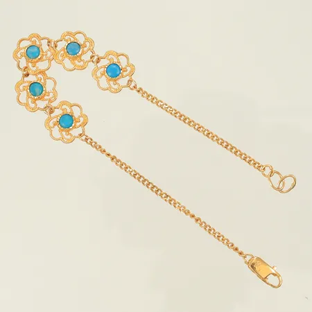 Armband pansar med 5 turkosa stenar, 17cm bredd 2-11mm, låset dåligt lagat, 21K 6g totalt