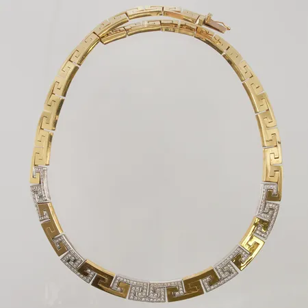 Collier, diamanter 187x ca 0,01ct, bredd:10mm, gul/vitguld, 18K 106,3g.