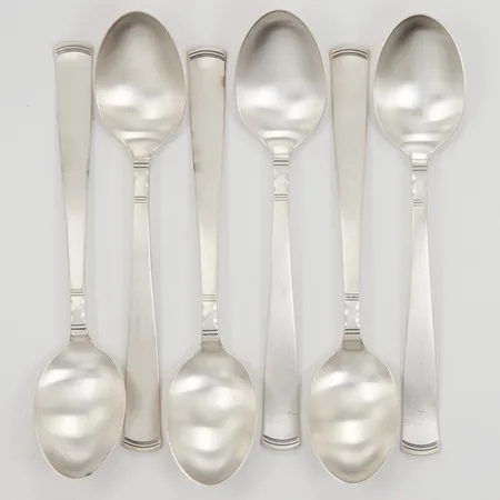 6 Glasskedar, modell Rosenholm, 15cm, GAB år 1985, 830/1000 silver,  Vikt: 146,3 g