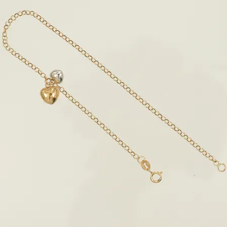 Armband, ärtlänk med 2 hjärtan, tvåfärgad, längd ca, 19cm, bredd 2-8mm, 9K, 1,3g 