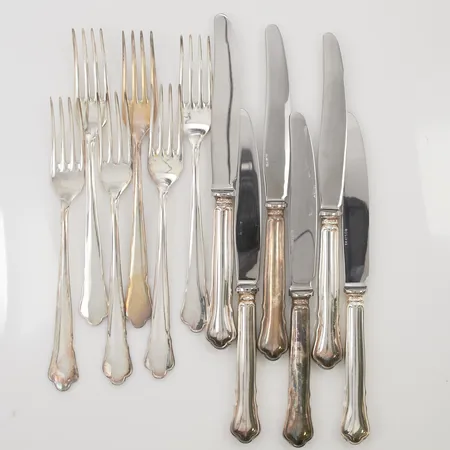 6 Gafflar, 18cm, 6 Knivar, 20cm, GAB, 830/1000 Silver 564,6g.