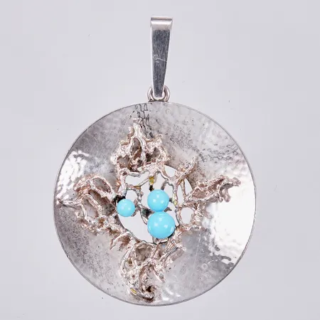 Hänge med turkosa stenar, Ø 45mm, HS. 925/1000 silver Vikt: 20,2 g
