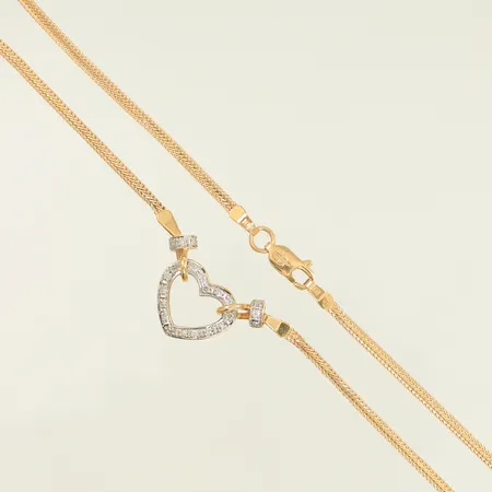 Halsband med hjärta 24 diamanter ca 0,005ct/st, 41cm bredd 2mm-12mm, skeva länkdelar, 18K 6,1g
