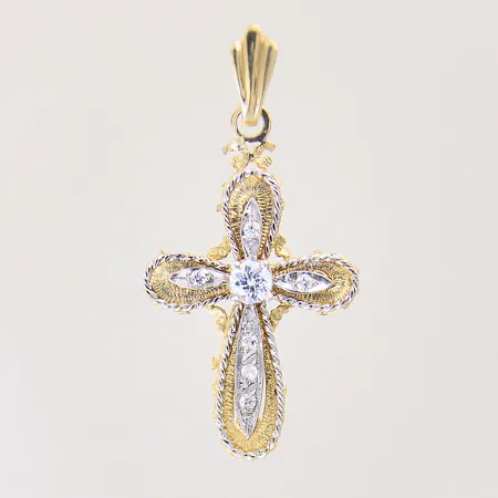 Hänge, kors med vita stenar, 42x21mm, defekt, tvåfärgat, 14K Vikt: 4,3 g