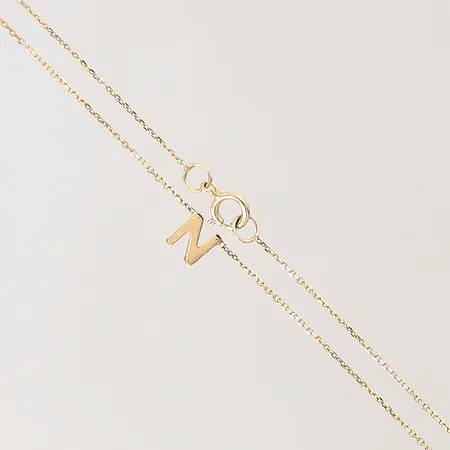 Kedja Ankar med integrerat hänge bokstaven N, längd: 38-43cm, bredd: 0,5-4mm, 9K Vikt: 0,7 g