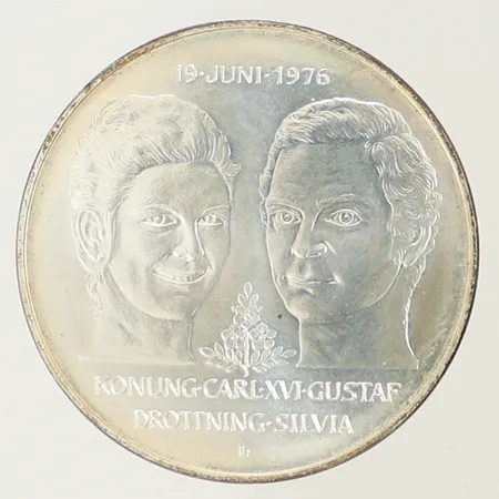 Jubileumsmynt 50kr, Det kungliga bröllopet 19 juni 1976, silver 925/1000-delar Vikt: 27 g