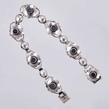 Armband med blå stenar, längd: ca 20cm, bredd: ca 14mm, Pinco Förening U P A år 1960, 830/1000, silver Vikt: 13,2 g