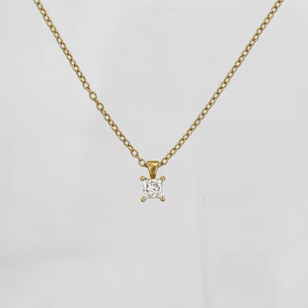 Collier med prisesslipad diamant ca 0,50ct, kvalitet ca W-TCr(H-I)/VS, sten lös i fattning, hänge ej avtagbart, längd på kedja 46cm, 18K guld Vikt: 3,8 g
