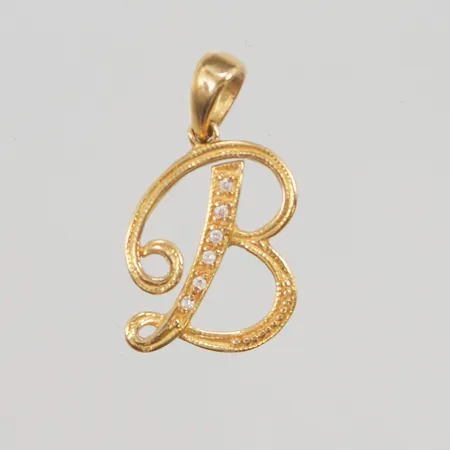 Hänge, "B", 15mm, vita stenar, 21K 1,2g.