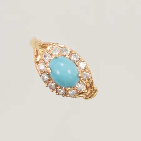 Ring, Ø18½, bredd:10mm, blå/vita stenar, 21K 3,6g.