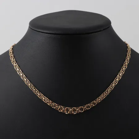 Collier X-länk med stav, längd ca 42 cm, bredd 4.6-6.9 mm, 18k. Vikt: 13,2 g