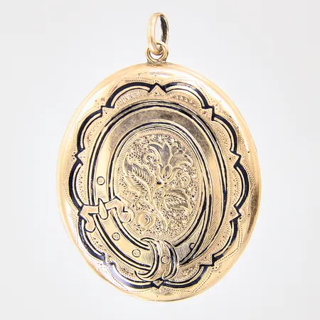 Hänge/medaljong med dekor, 44x30mm, bucklig, 14K Vikt: 7,6 g