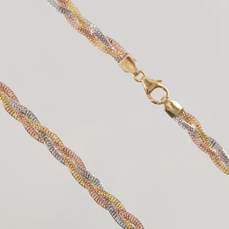 Collier, tvinnad, tricolore, 45cm, bredd:5mm, 18K 10,9g.