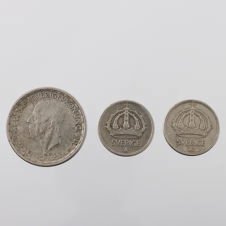Cirkulationsmynt 1st 2kr 1950 + 2st 50 öre 1950, silver 40% Vikt: 23,4 g