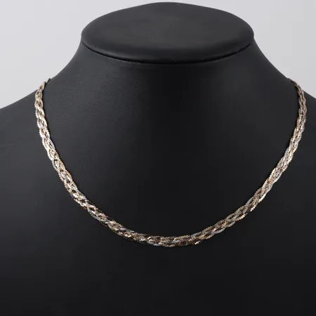 Collier flätat, längd 45cm, bredd ca 5,5mm, Guldfynd, förgyllt silver Vikt: 10 g
