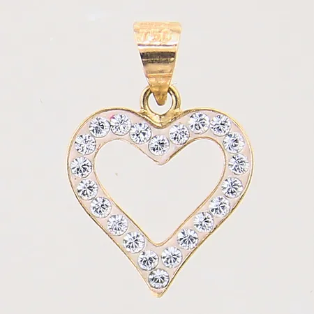 Hänge med vita stenar, hjärta, 15X9,9mm, GHA, 18K  Vikt: 0,3 g