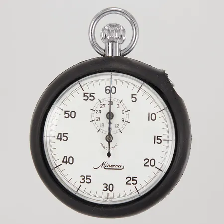 Stoppur, Ø51mm, Minerva, vitmetall, mekanisk, boettnummer: 436039, Bruttovikt:105,7g.