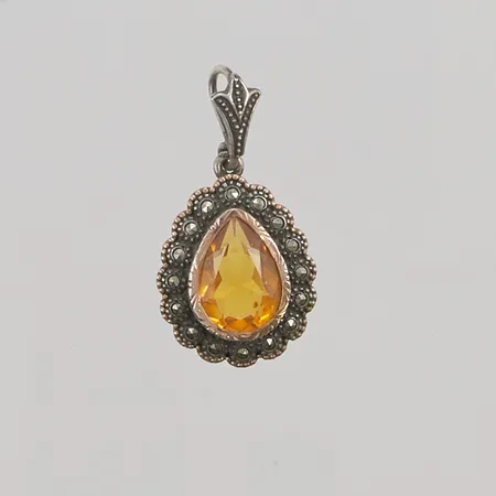 Hänge, 24mm, markasiter, gul sten, 830/1000 Silver 5,4g.