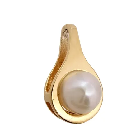 Hänge, 18K guld, odlad Pärla Ø 4,3 mm, blåvitrosa ton, god lyster, svensk kontrollstämpel, hängets längd inkl. ögla 10 mm, bredd 6 mm, fint skick Vikt: 0,5 g