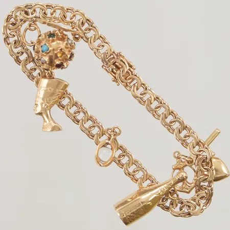 Armband, Bismarck, 18cm, bredd:5mm, berlocker, 18K 18,1g.