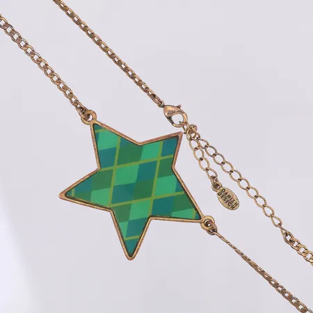 Collier, grön stjärna, 36-44cm, Pilgrim, bronsliknande metall