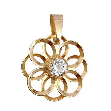 Hänge, 18K guld, vit sten, Bronsil AB (SGP), svensk kontrollstämpel, längd inkl. ögla 22 mm, bredd 17 mm, fint skick, sten utan anmärkning Vikt: 1,1 g